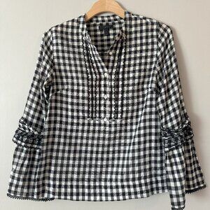 J. Crew Gingham Bell Sleeve Ruffle Shirt